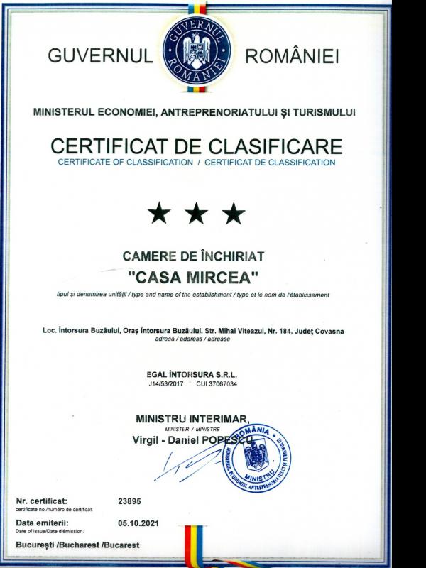 Certificat de clasificare Casa Mircea